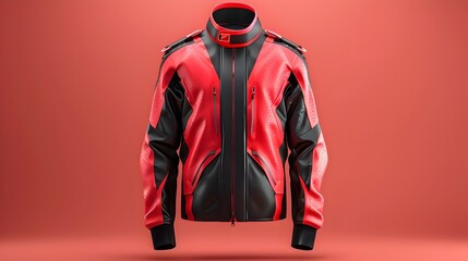 Highly Detailed F1 Racing Jacket Mockup Showcasing Front and Back Design in Vermilion and Black Tones