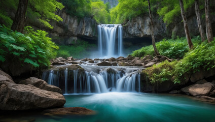Obraz premium Small scenic cascading waterfall in the jungle