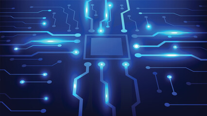 hi tech chip with  circuit board background. abstract futuristic line with blue light