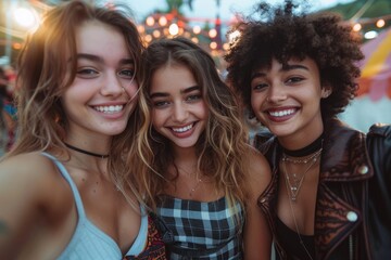 Obraz premium Three young women taking selfies
