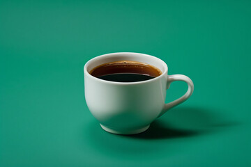 a cup of coffee on a green surface