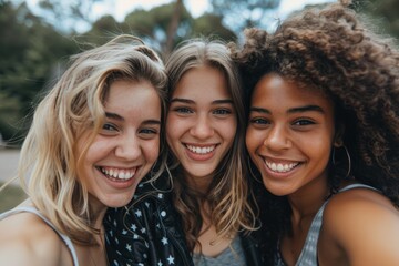 Obraz premium Three young women taking selfies