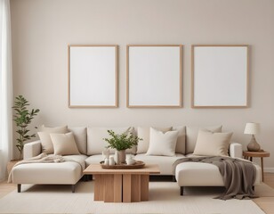 Frame mockup, ISO A paper size. Living room wall poster mockup. Living Room. Interior mockup with house background. Modern interior design. 3D render