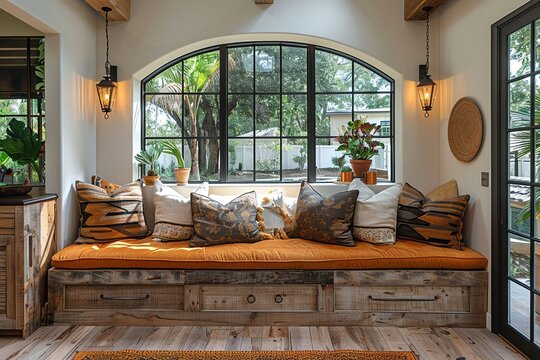 Cozy breakfast nook with a built-in bench and natural light