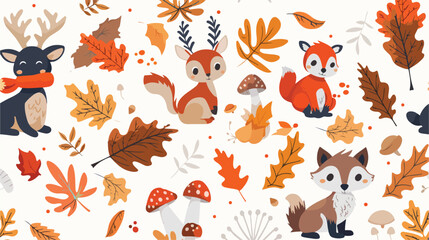 Seasonal seamless pattern with adorable wild forest 