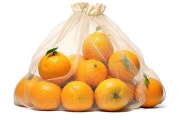Oranges in red net isolated on white close up