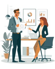 Two business professionals having a meeting in an office. AI.