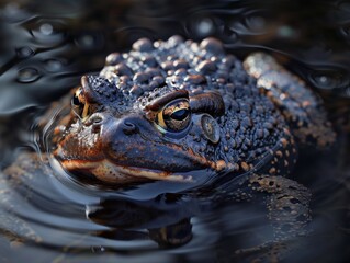Fototapeta premium close-up of a croaking toad in water