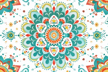 Fototapeta premium Vibrant Mandala Pattern with Colorful Floral and Geometric Elements in a Symmetrical Design