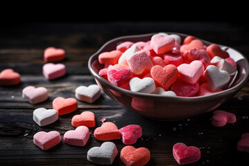 a bowl of heart shaped candies - Powered by Adobe