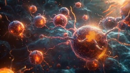 Enzymatic action on leukemia cells highlighted with glowing effects and help manage cholesterol levels