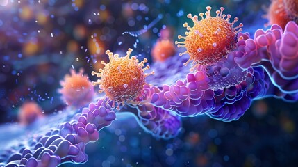 Enzymatic action on leukemia cells highlighted with glowing effects and help manage cholesterol levels