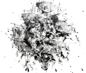 black splashes of paint on a white background.