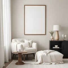 Frame mockup, ISO A paper size. Living room wall poster mockup. Living Room. Interior mockup with house background. Modern interior design. 3D render