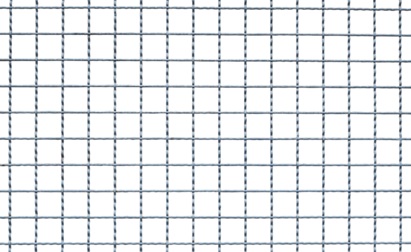 The old steel crimped wire mesh fence with square grid pattern isolated on transparent background, png file