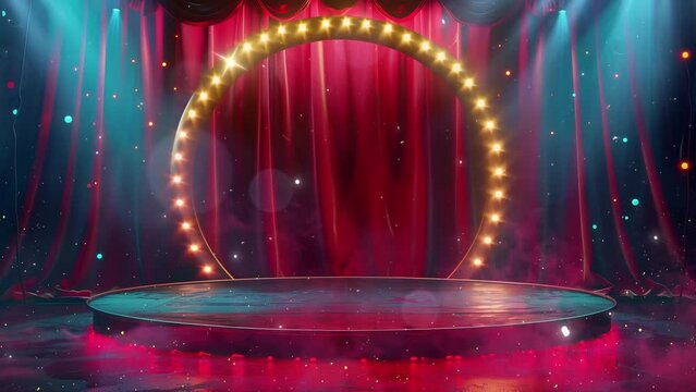 circus stage podium background carnival light red. seamless looping overlay 4k virtual video animation background