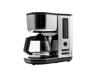 Brewing Elixir: Coffee Maker and Glass Carafe Dance on a White or Clear Surface PNG Transparent Background.