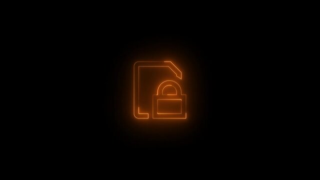 Neon sim lock icon brown glowing black background animation