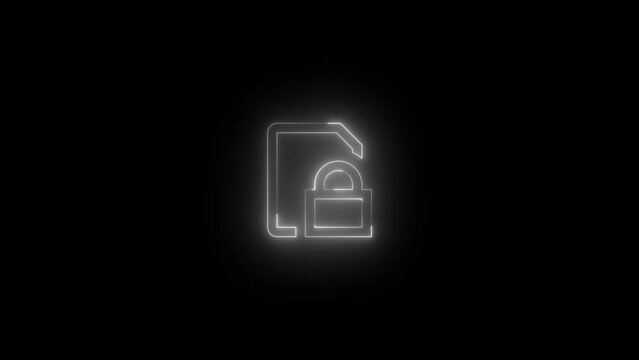 Neon sim lock icon white glowing black background animation