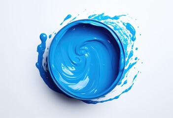 Fototapeta premium Decorative blue paint on a white background, top view