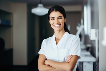 Female doctor.portrait of a smiling doctor on a blurred background