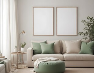 Frame mockup, ISO A paper size. Living room wall poster mockup. wall mockup. Interior mockup with house background. Modern interior design. 3D render
