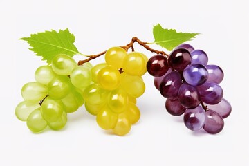Green grape with leaves isolated on white, Shine Muscat Grape isolated on white background With clipping path.