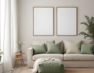 Frame mockup, ISO A paper size. Living room wall poster mockup. wall mockup. Interior mockup with house background. Modern interior design. 3D render
