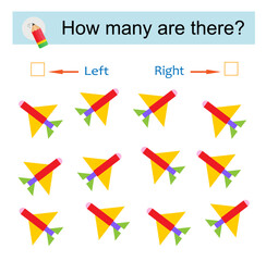 Math activity for kids. Developing numeracy skills. Cartoon rockets.