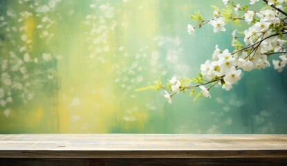 Empty table on summer blurred background. Mockup for presentation, product branding, cosmetics, food or decoration.