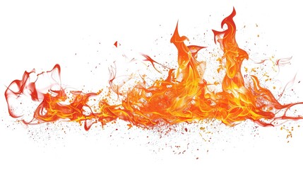 Fire flames isolated on white background, graphic designing flame on technical white background, 3d illustration, hot flame isolated on abstract white background
