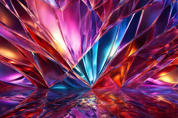 Bright abstract background, multicolored broken glass, crystal background, energy flow, paralel worlds, reflections.