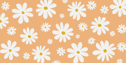 Seamless pattern with white chamomiles on light blue background. Vector floral illustration for textile, print, wallpapers, wrapping.
