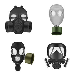 Gas masks safety air respirator radiation protection different shape set realistic vector