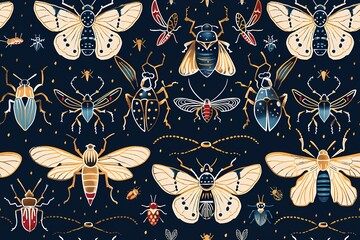 Seamless pattern with butterflies and insects