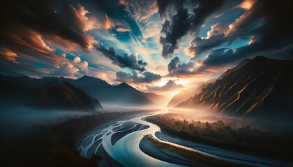 A scenic image of River at sunrise