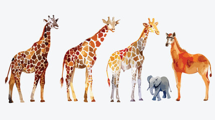 Watercolor Four of Safari animals Vector illustration