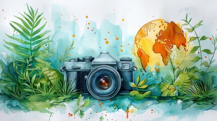 
world photography day social media post template design for world photography day. illustration of a hand holding a camera poster and banner 
