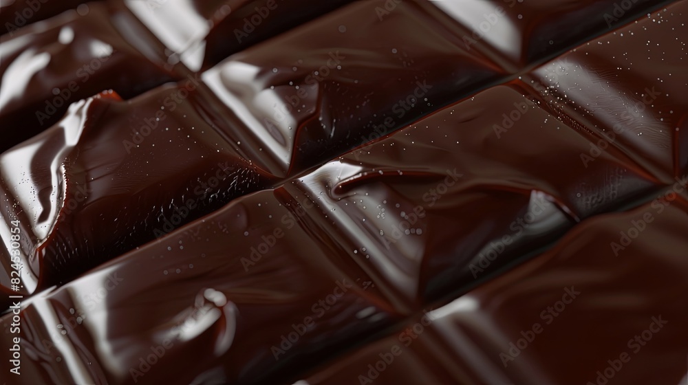 Aufkleber Detailed close-up of a dark chocolate bar with visible break lines and a perfectly even surface. Generative AI
