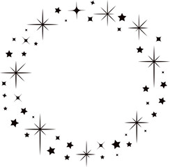 Shiny star circle frame minimalist ornament border black vector illustration