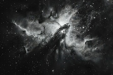 Digital image of  black and white photograph of space, high quality, high resolution