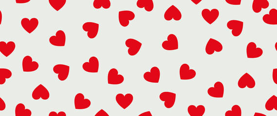 Flat illustration. Seamless minimalistic pattern on a light background with red hearts. Ideal for textile design, screensavers, covers, cards, invitations and posters...