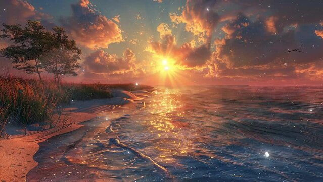 beautiful nature background with mystical sunset. seamless looping overlay 4k virtual video animation background