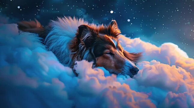 Adorable dog sleeping on a whimsical fantasy cloud in a dreamy sky.
Seamless looping 4k time-lapse virtual video animation background. Generated AI