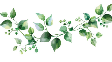 Watercolor green leaves berries flowers semi wreath p