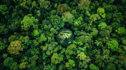 Earth protection day planet earth is colorful green in the middle of a dense forest