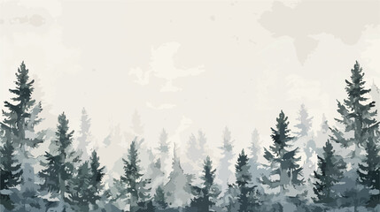 Watercolor Grey Fir Trees Forest Background Texsture