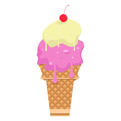 white pink double flavor ice cream cone clip art graphic resource material. white milk and strawberry ice cream