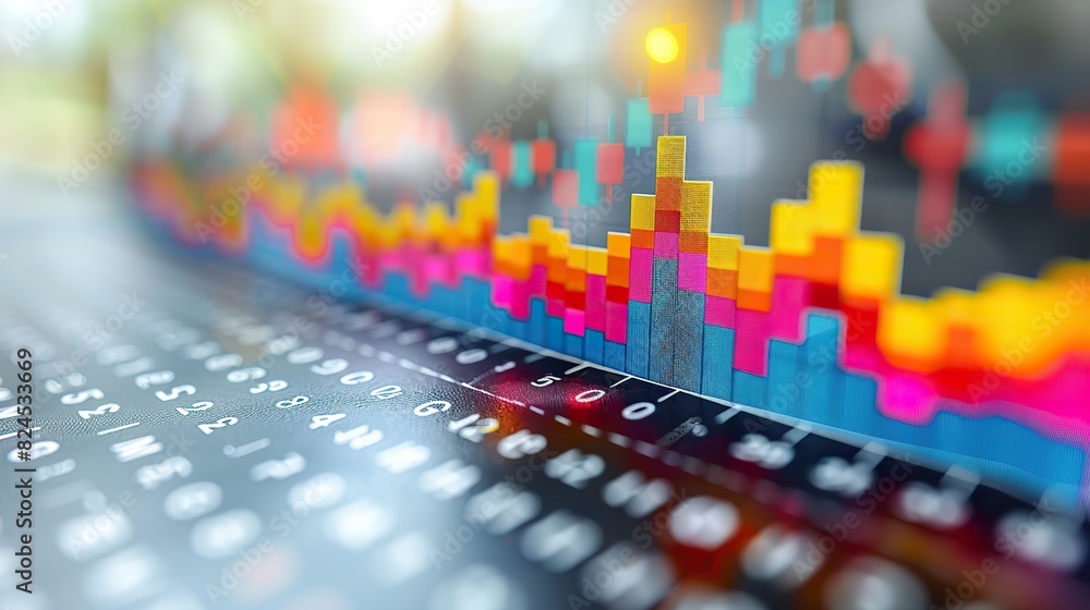 Poster a line graph with a sharp upward spike, indicating sudden market growth. stock image