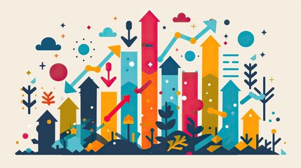 A line graph with multiple upward trends and arrows, representing diverse growth areas. stock photo